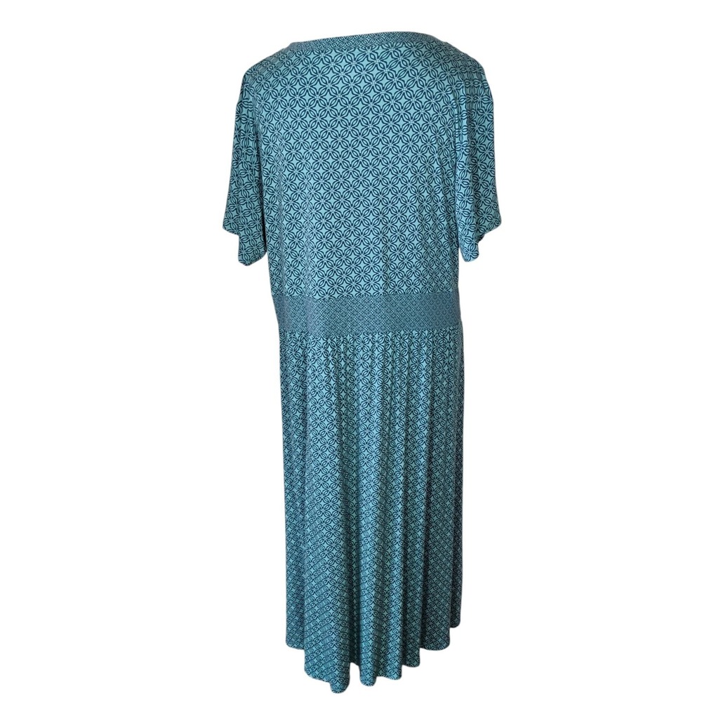 LL Bean Midi Dress Womens 2X Blue Geometric Floral Comfy Soft Casual Lightweight - Picture 5 of 10